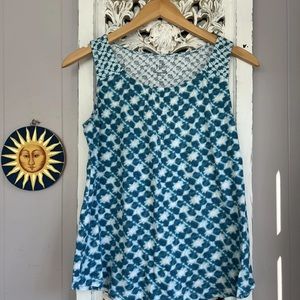 J Jill Tank Top PINTUCKED BATIK PRINT TANK